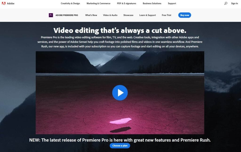 Adobe Premiere Pro homepage