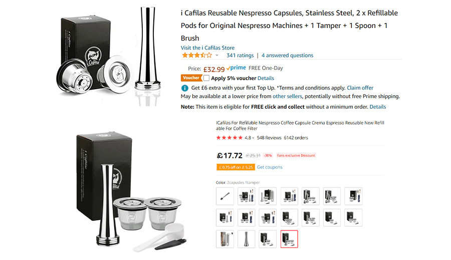 Comparing the same product on AliExpress and Amazon