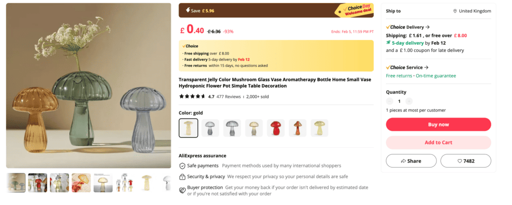 Product example on AliExpress