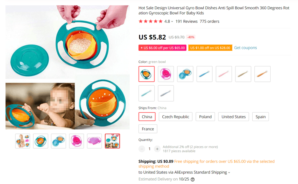 Anti-spill baby bowl AliExpress