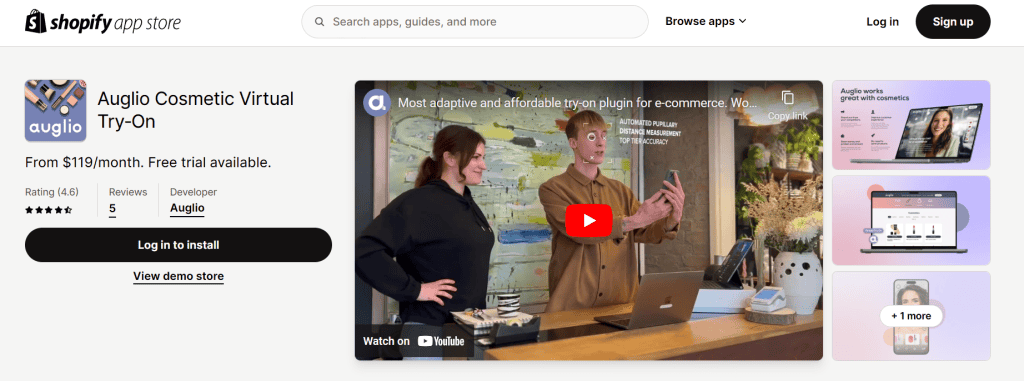 Auglio cosmetic virtual try on Shopify app