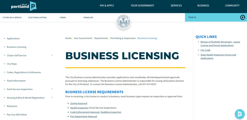 Business licensing in the city of Portland