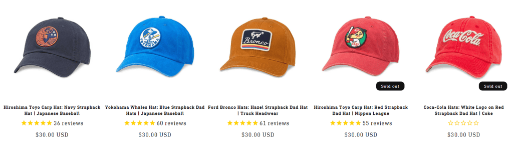 Dad Hats product catalog