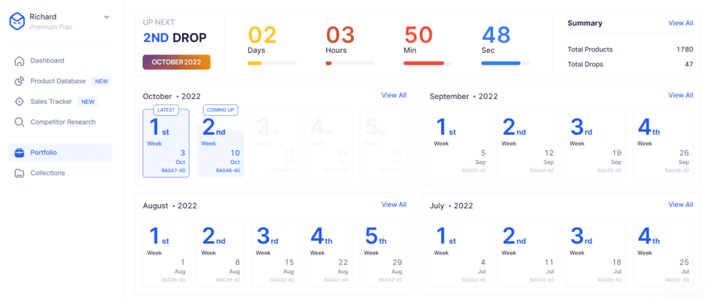 Dropship Portfolio calendar