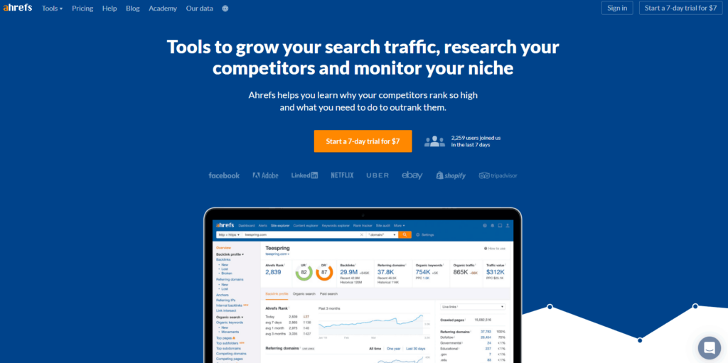 Ahrefs homepage