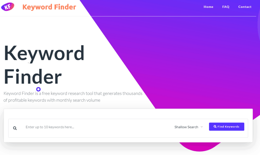 Keyword Finder homepage