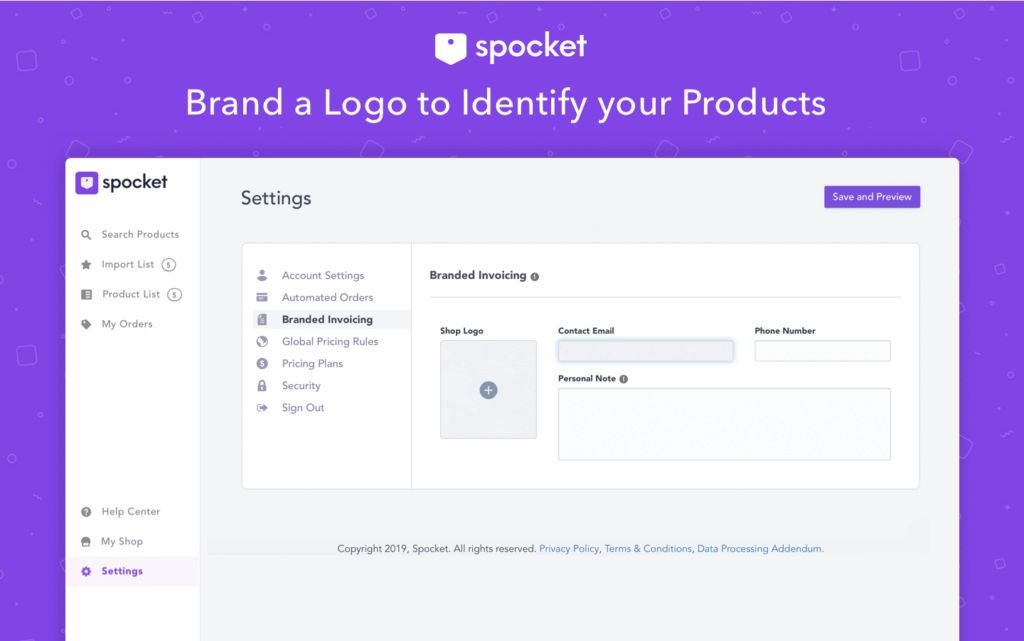 Spocket example of the branded invoicing