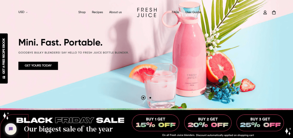 Homepage of Fresh Juice Blender - dropshipping store example