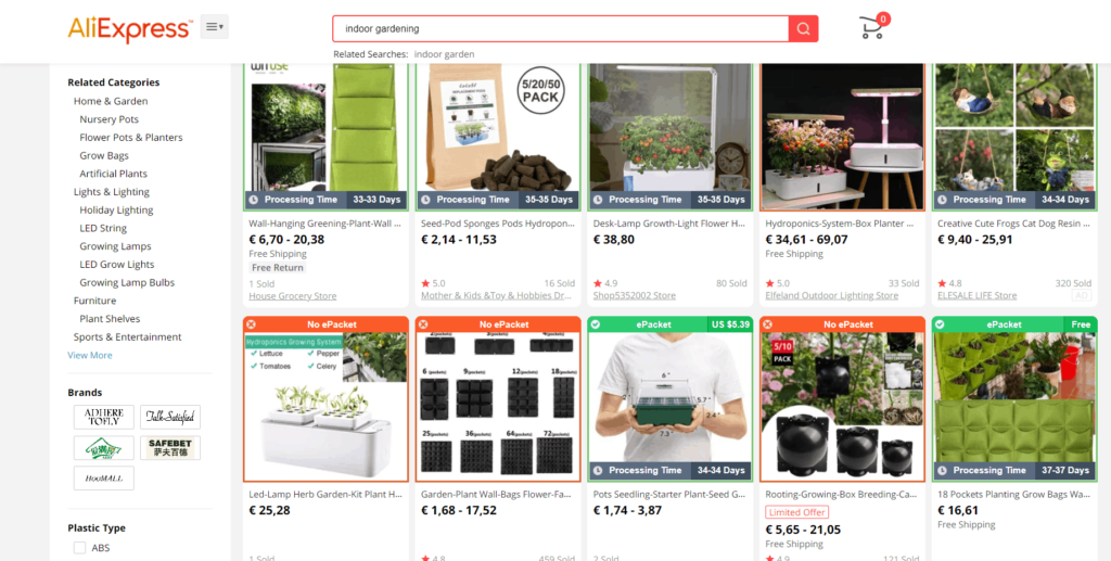 Indoor gardening dropshipping niche idea