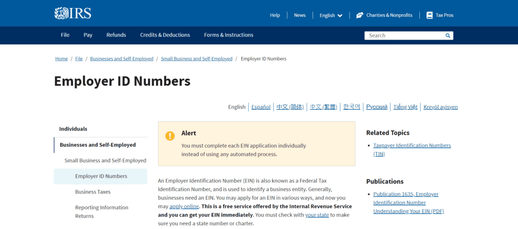 Requesting an EIN Number - IRS