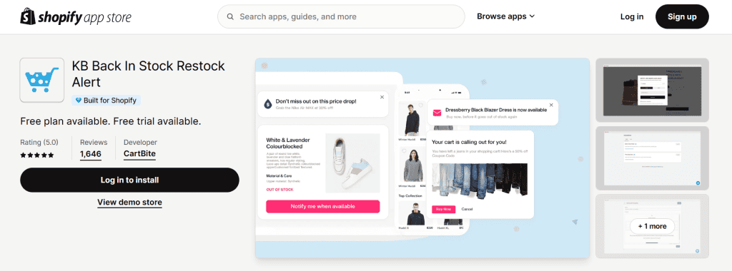 KB back in stock Shopify app