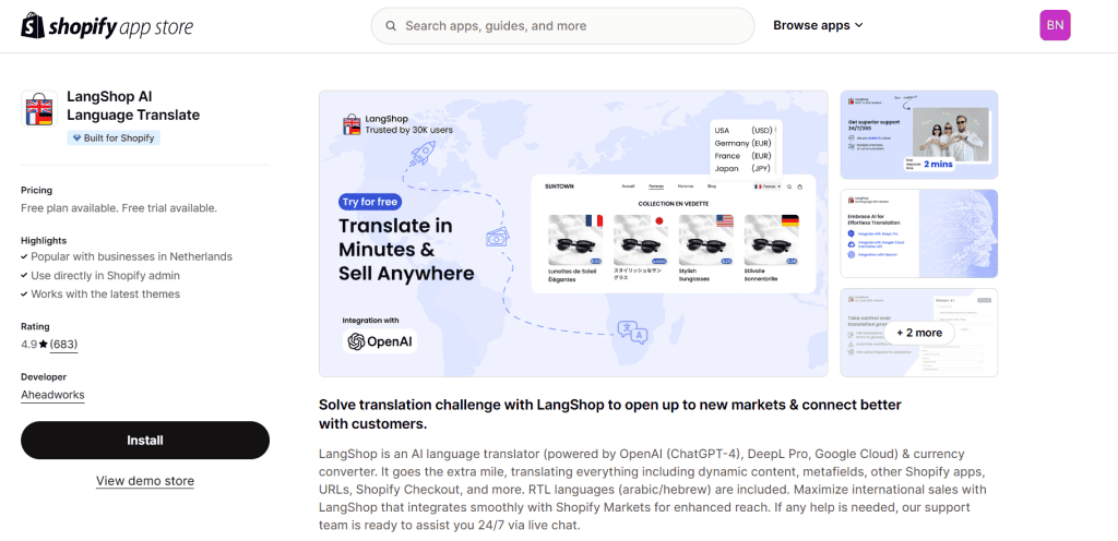 LangShop Shopify app