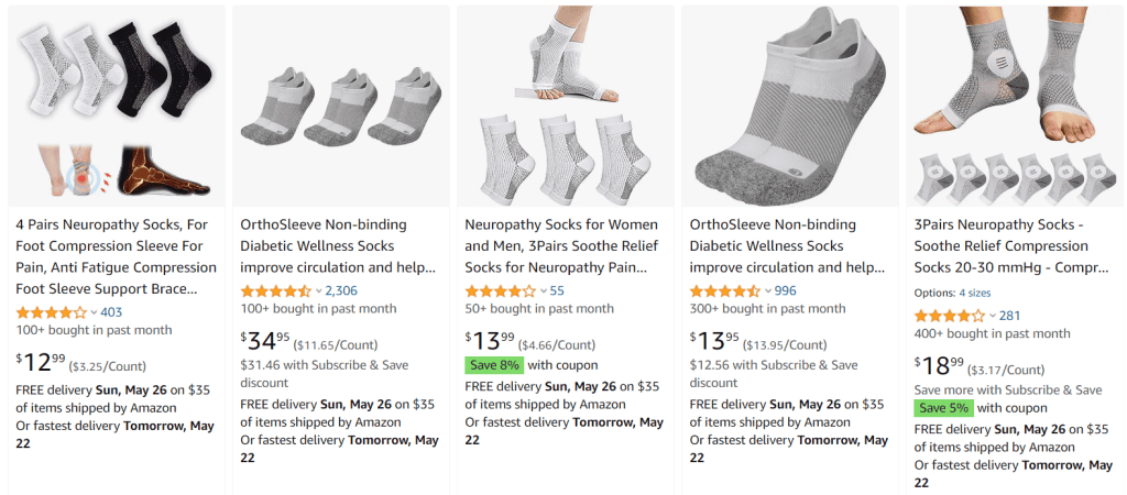 Neuropathy socks on Amazon