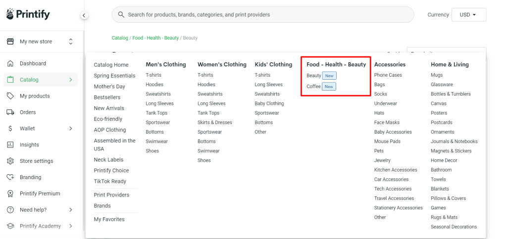 Printify beauty category