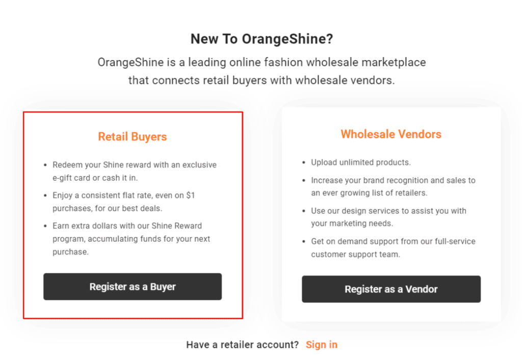 Retail buyer registration orangeshine