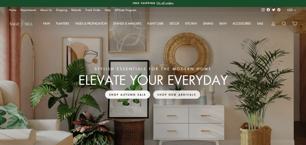 Sage&Sill homepage - Dropshipping store example