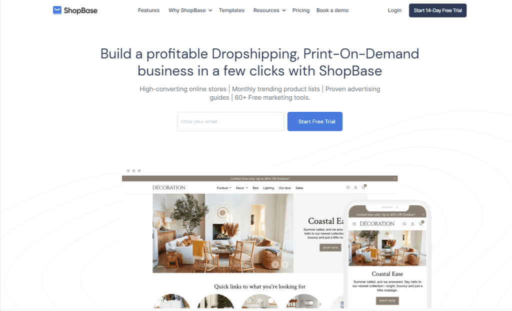 Homepage of ShopBase