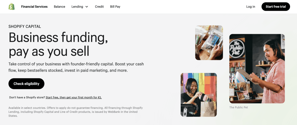 Home page of Shopify Capital