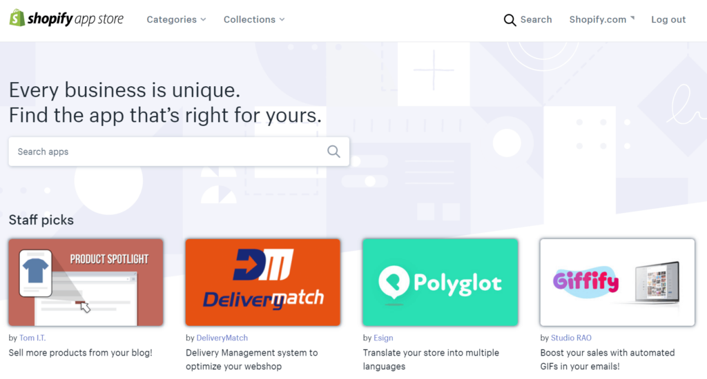 Shopify App Store homepage