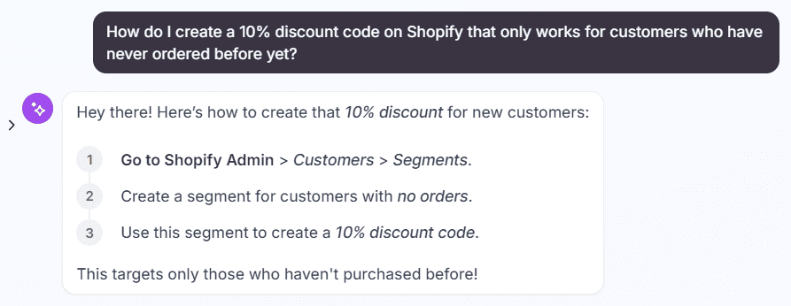 Shopify's help center assistant GPT example