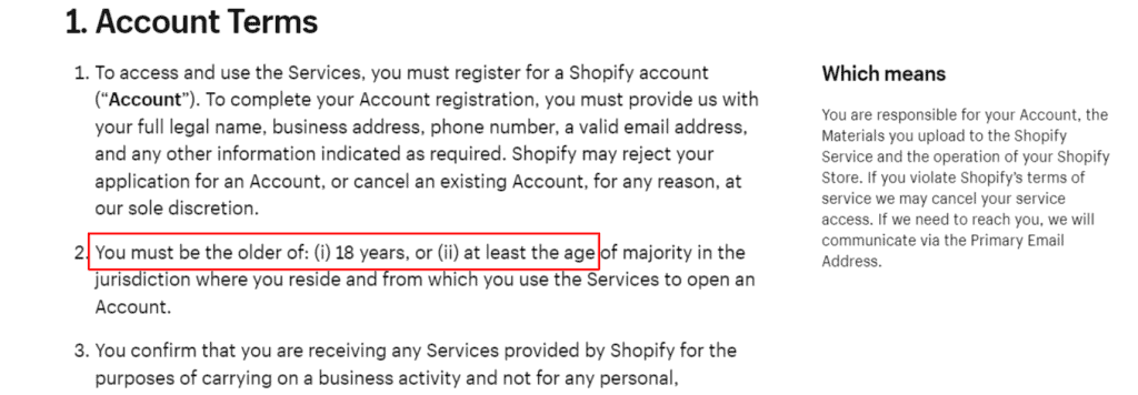 Shopify terms of service