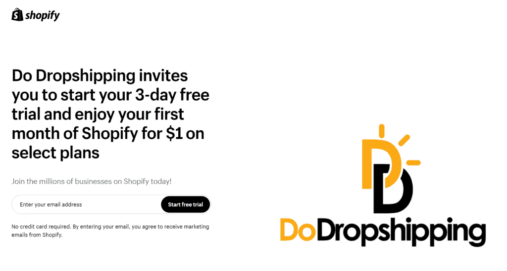 Get a free trial on the Do Dropshipping Shopify trial page