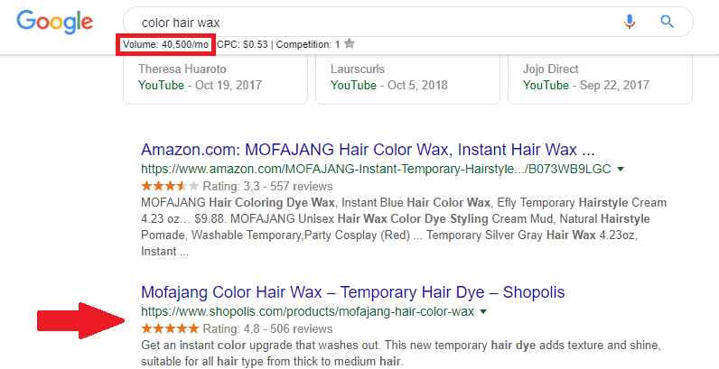 Google search results example