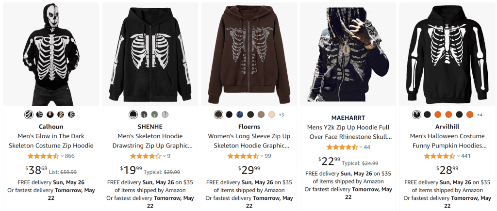 Skeleton hoodies on Amazon