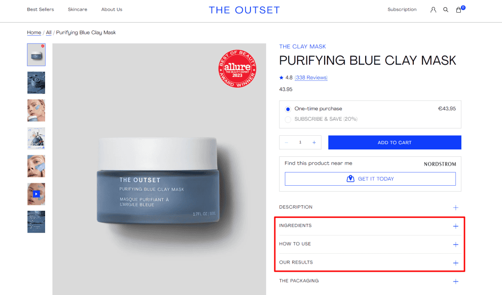 The Outset blue clay mask