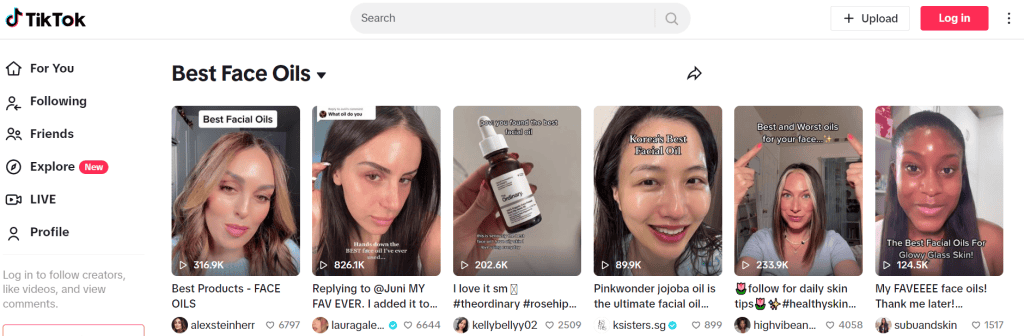 TikTok influencer videos for best face oils