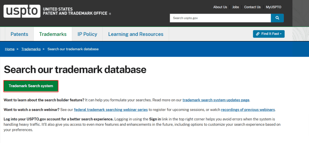 Trademark us database system