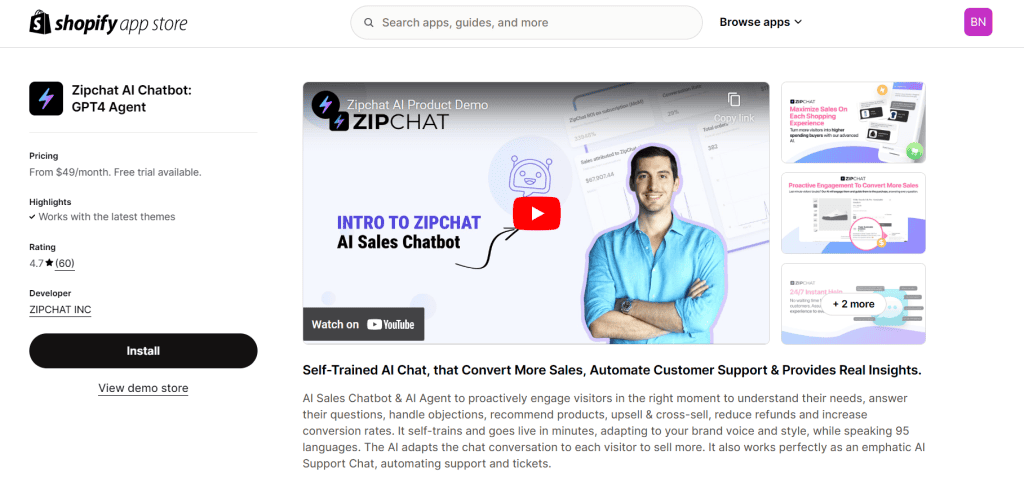 Zipchat Shopify app